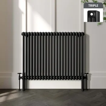 Athens Matt Black Triple Column Horizontal Traditional Radiator 750x1010mm