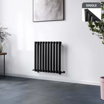 Marbella Matt Black Single Oval Panel Radiator 600x600mm