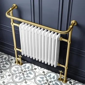 Gibraltar Extra Large Brushed Brass Traditional Heated Towel Radiator (With Overhanging Rail)