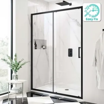 Hamburg Matt Black Easy Clean 8mm Sliding Shower Door 1400mm - Easy Fix Feature