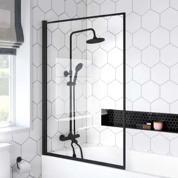 Zurich Easy Clean Matt Black Framed Bath Screen - 1000mm