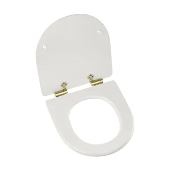 Kansas Traditional Cotton White Wooden Soft Close Seat with Brushed Brass Hinges