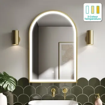 Maya Brushed Brass Arched Illuminated LED Mirror 750x500mm