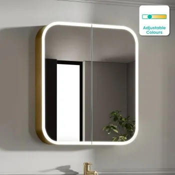 Willow Brushed Brass Illuminated LED Mirror Cabinet 700x600mm