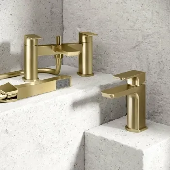 Soar Brushed Brass Basin & Shower Bath Mixer Tap Set