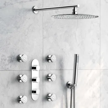 Ballina Premium Chrome Round Thermostatic Set - 300mm Head, Hand Shower & Body Jets