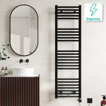 Naples Electric Premium Matt Black Straight Heated Towel Rail 1600x450mm