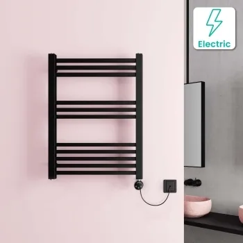 Valetta Electric Matt Black Square Heated Towel Rail 800x600mm