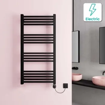 Valetta Electric Matt Black Square Heated Towel Rail 1200x600mm