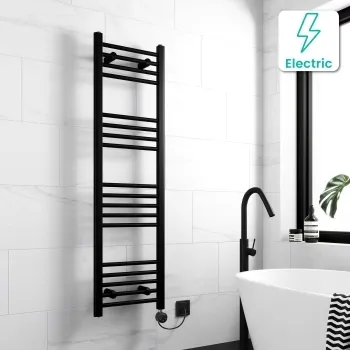 Barcelona Electric Matt Black Straight Heated Towel Rail 1400x400mm