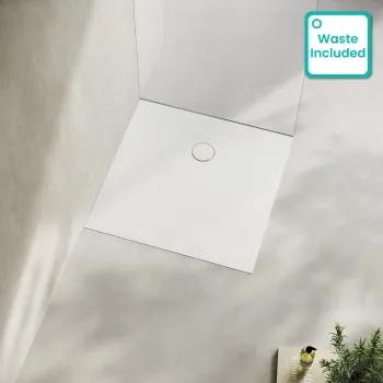 Seoul Low Profile Square Matt White Stone Shower Tray 800x800mm