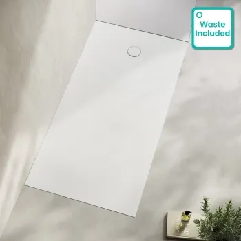 Seoul Low Profile Rectangular Matt White Stone Shower Tray 1800x900mm