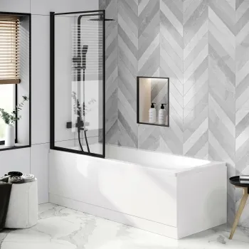 Hereford 1700x750 Square Shower Bath & 6mm Easy Clean Matt Black Framed Bath Screen
