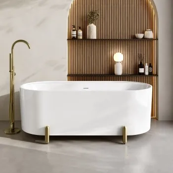 Shore 1700 Gloss White Freestanding Bath - Gold Feet