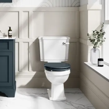 Hudson Traditional Close Coupled Toilet With Inky Blue Wooden Seat
