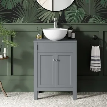 Bermuda Dove Grey Vanity With Round Counter Top Basin 600mm