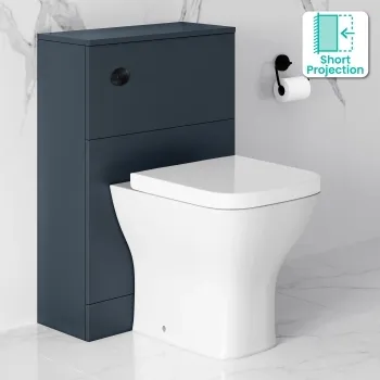 Inky Blue Slimline Back To Wall Unit and Atlanta Toilet - Black Accents