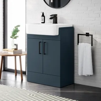 Harper Navy Blue Vanity with Semi Recessed Basin 600mm - Black Accents