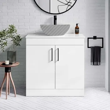 Mersey Gloss White Vanity 800mm Excludes Counter Top Basin - Black Accents