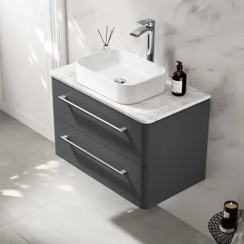 Omaha Slate Grey Wall Hung Drawer Vanity with Marble Top & Marin Basin 800mm