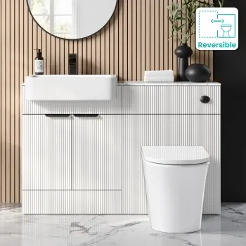 Sicily Fluted Coastal White Combination Vanity Basin with Marble Top & Tucson Toilet 1200mm - Black Accents
