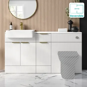 Sicily Fluted Coastal White Combination Vanity Basin 1500mm (Excludes Toilet) - Brushed Brass Accents