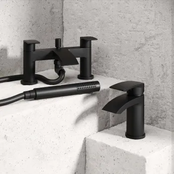 Severn Matt Black Basin & Shower Bath Mixer Tap Set
