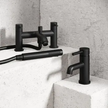 Trent Matt Black Basin & Shower Bath Mixer Tap Set
