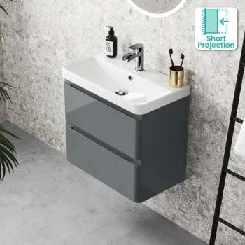 Corsica Storm Grey Wall Hung Slimline Basin Drawer Vanity 600mm