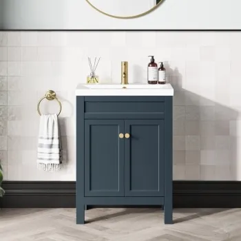 Bermuda Inky Blue Basin Vanity 600mm - Brushed Brass Accents