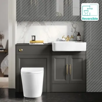 Monaco Graphite Grey Combination Vanity Basin and Boston Toilet 1200mm - Brass Knurled Handles