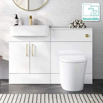 Harper Gloss White Combination Vanity Basin and Boston Toilet 1200mm - Brushed Brass Accents