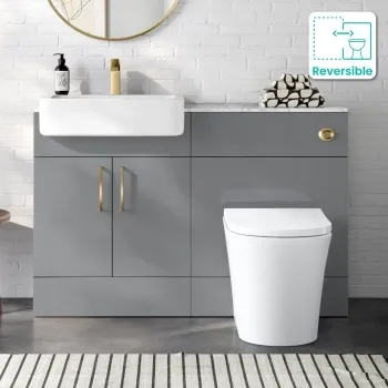 Harper Stone Grey Combination Vanity Basin with Marble Top & Tucson Toilet 1200mm - Brushed Brass Accents