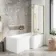 L Shaped 1700 Shower Bath with Front Panel & 6mm Easy Clean Brushed Brass Bath Screen - Right Handed