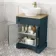 Lucia Inky Blue Vanity with Oak Effect Top & Oval Counter Top Basin 640mm - Brass Knurled Handles