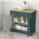 Lucia Midnight Green Vanity with Oak Effect Top & Round Counter Top Basin 840mm - Brass Knurled Handles