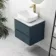 Corsica Inky Blue Wall Hung Drawer Vanity with Marble Top & Curved Counter Top Basin 600mm