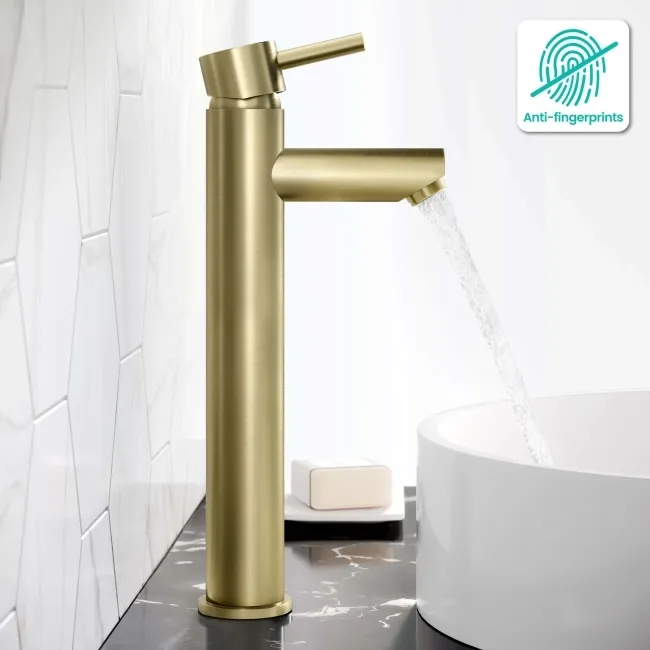 Wye Brushed Brass High Rise Basin Mixer Tap