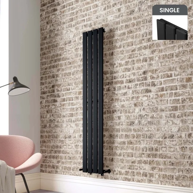 Faro Matt Black Single Flat Panel Vertical Radiator 1600x280mm