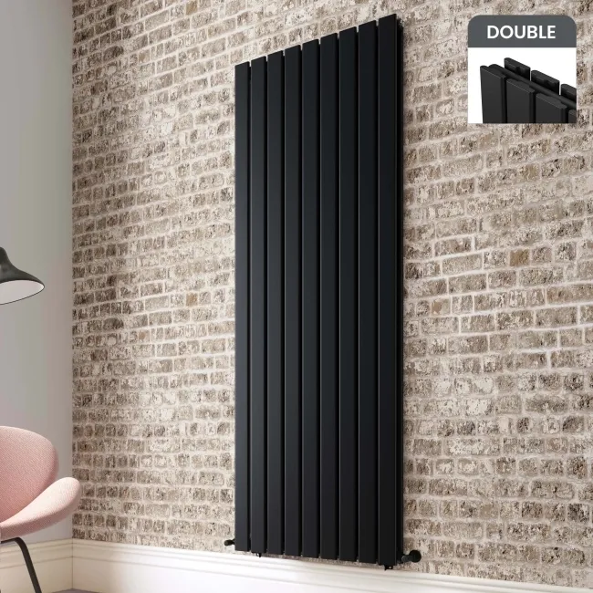 Faro Matt Black Double Flat Panel Vertical Radiator 1800x630mm