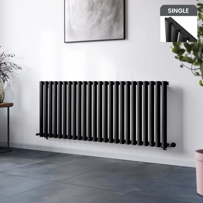 Marbella Matt Black Single Oval Panel Radiator 600x1440mm