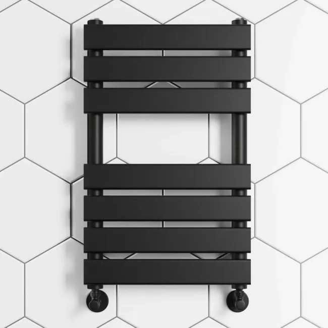 Santorini Matt Black Flat Panel Heated Towel Rail 650x400mm