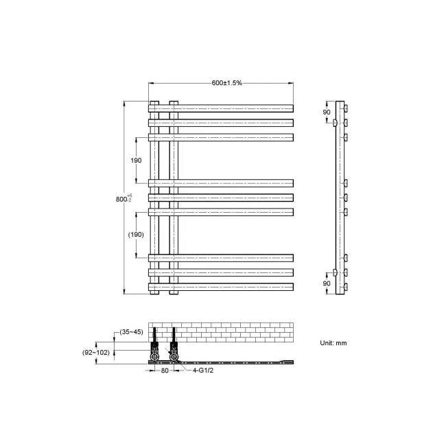 Madrid Matt Black Designer Heated Towel Rail 800x600mm