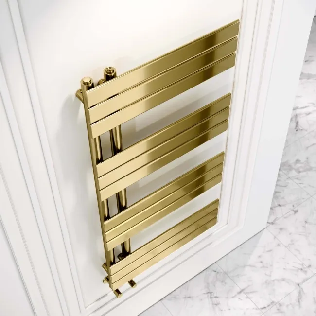Seville Brushed Brass Designer Flat Panel Heated Towel Rail 1200x600mm