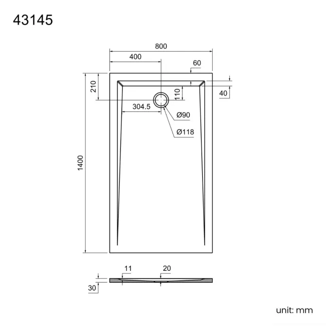 Sydney Low Profile Rectangular Gloss White Stone Shower Tray 1400x800mm
