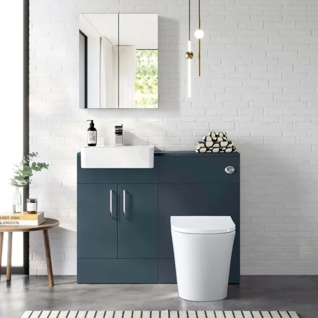 Navy Blue Mirror Cabinet 500mm