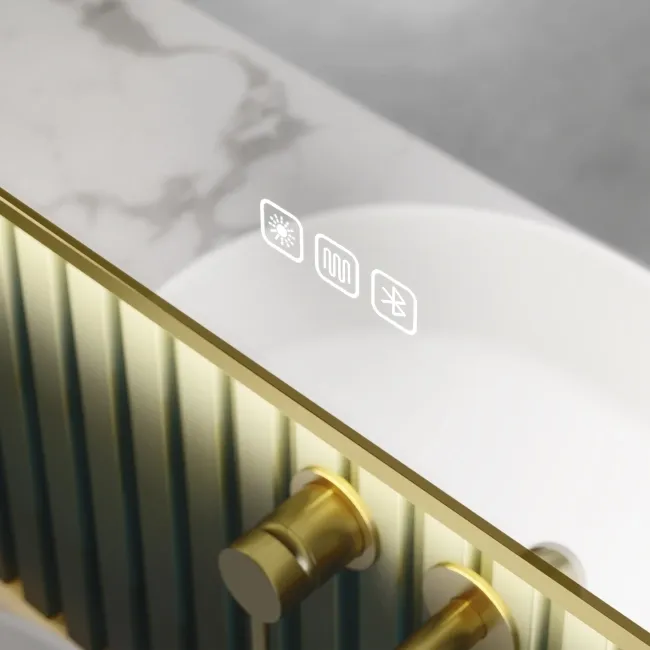 Mila Brushed Brass Backlit Illuminated LED Mirror With BLUETOOTH Speaker 700x500mm