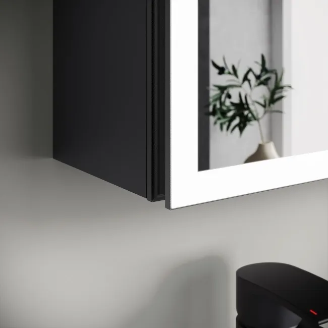Esme Matt Black Illuminated LED Mirror Cabinet With BLUETOOTH Speaker 600x450mm