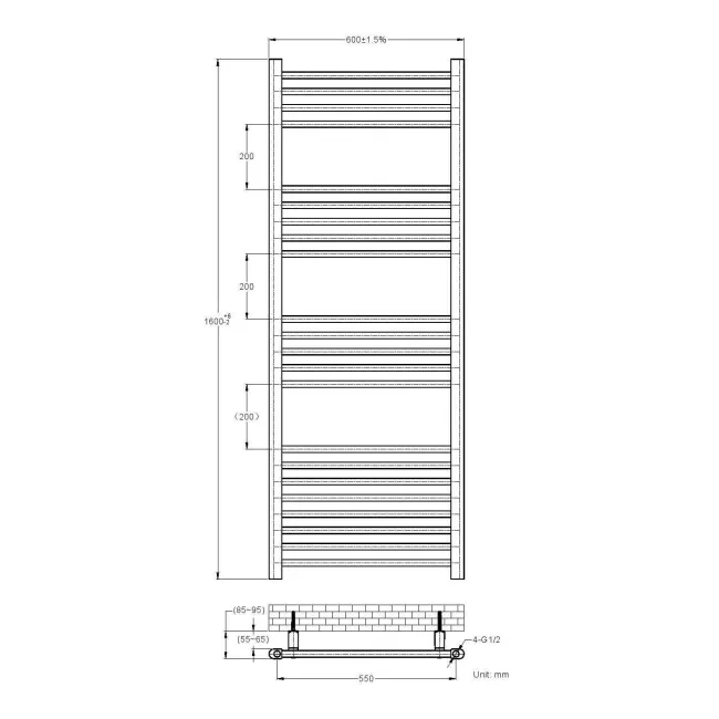 Barcelona Electric Anthracite Straight Heated Towel Rail 1600x600mm
