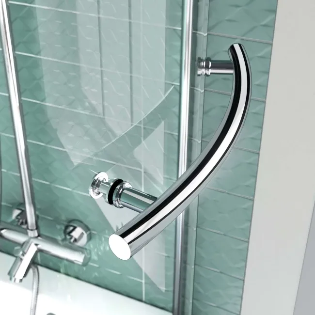 P Shaped 1700 Shower Bath with Front Panel & 4mm Screen with Rail - Right Handed